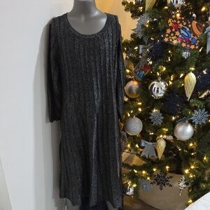 Nina Leonard Shimmering Silver Long Sleeve Dress